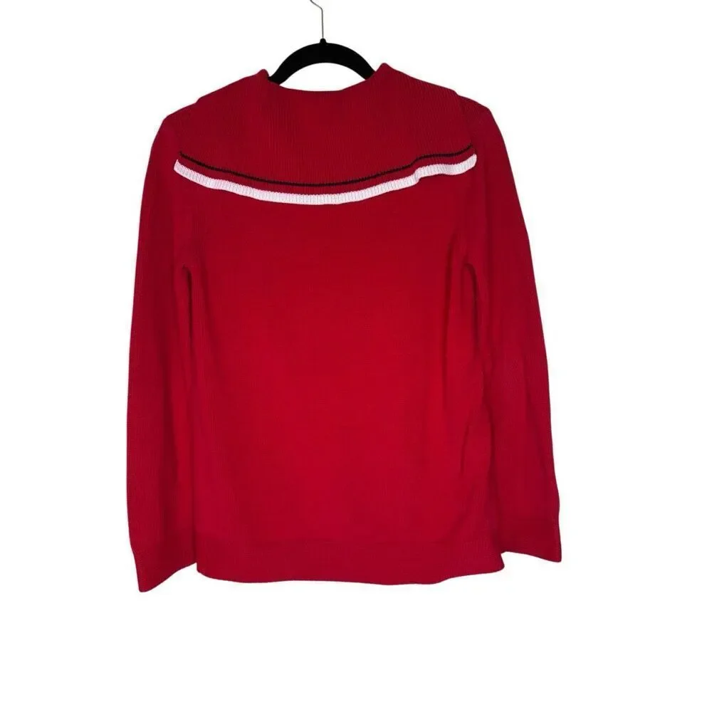 Liz Claiborne Villager Sport Sweater Vintage Red Sailor Collar Nautical Size MP